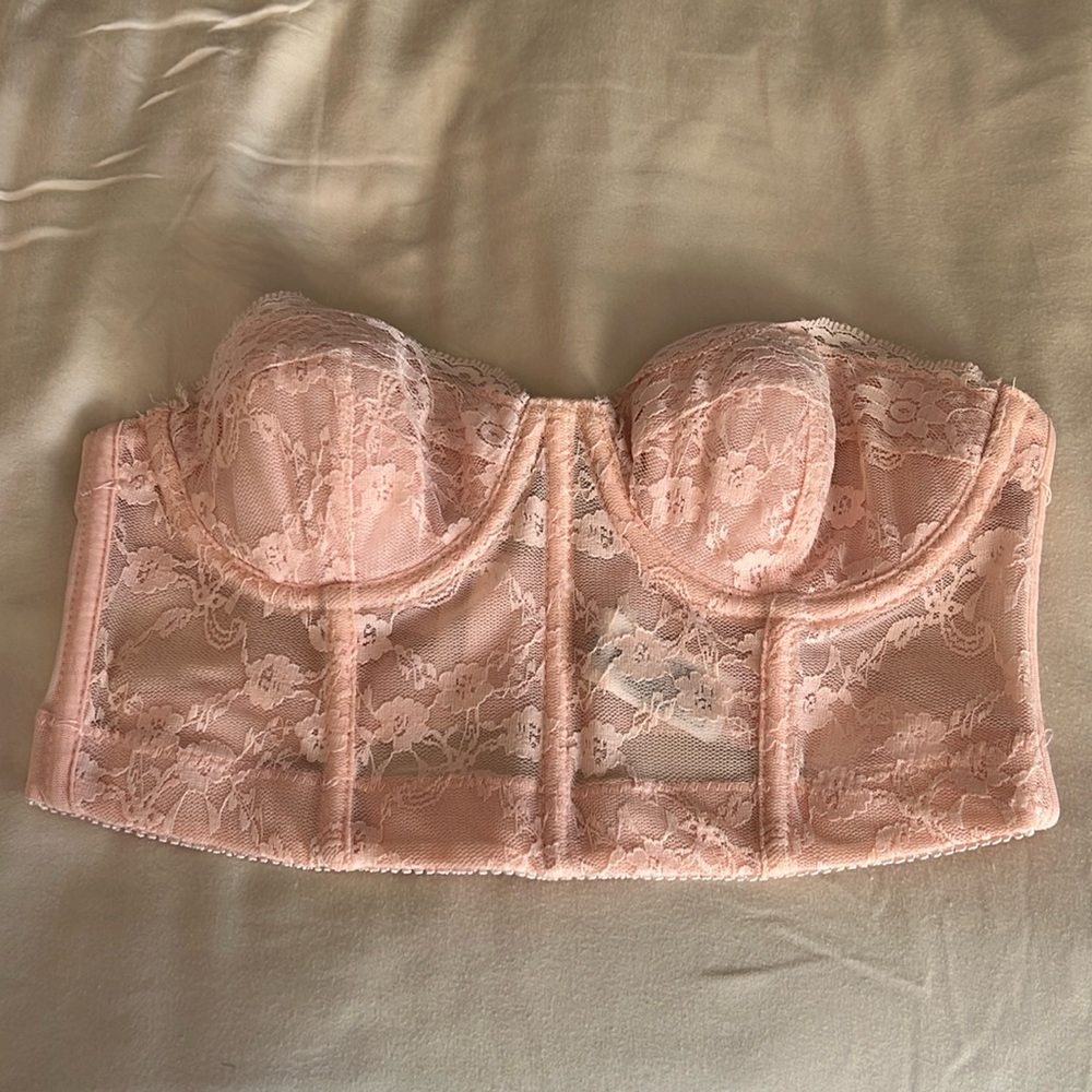 Pink Lace Cropped Bustier - Small